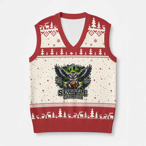 2026 Champion V-Neck Knit Sweater Vest Gift For Seattle Sports Fans TS12 Beige Red Print Your Wear