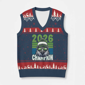 2026 Champion Seattle V-Neck Knit Sweater Vest 12s Fan Pride TS12 Navy Red Print Your Wear