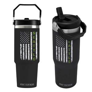 Seattle With American Flag Fan Pride Flip Straw Tumbler Gift For Sports Lovers TS12 One Size: 30 oz Black Print Your Wear