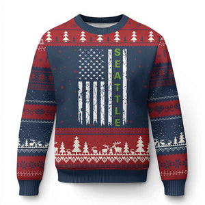 Seattle With American Flag Fan Pride Ugly Christmas Sweater Gift For Sports Lovers TS12 Navy Red Print Your Wear
