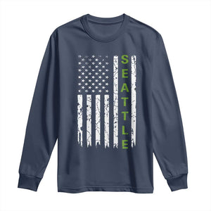 Seattle With American Flag Fan Pride Long Sleeve Shirt Gift For Sports Lovers TS12 Navy Print Your Wear