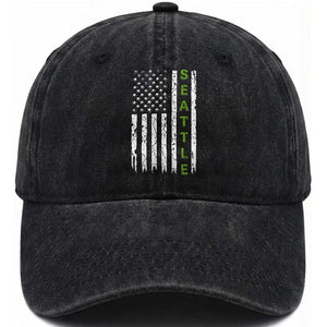 Seattle With American Flag Fan Pride Washed Cotton Baseball Cap Gift For Sports Lovers TS12 Print Your Wear