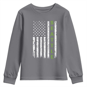 Seattle With American Flag Fan Pride Youth Sweatshirt Gift For Sports Lovers TS12 Charcoal Print Your Wear