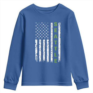 Seattle With American Flag Fan Pride Youth Sweatshirt Gift For Sports Lovers TS12 Royal Blue Print Your Wear