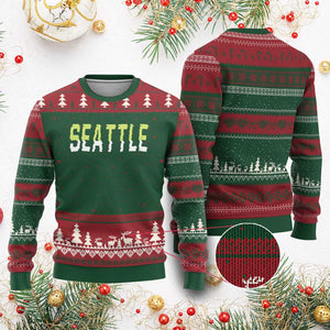 Seattle Retro Glitch Fan Gift Ugly Christmas Sweater Proud Northwest 12s Fan TS12 Red Green Print Your Wear