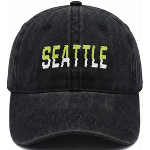 Seattle Retro Glitch Fan Gift Washed Cotton Baseball Cap Proud Northwest 12s Fan TS12 Print Your Wear