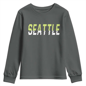 Seattle Retro Glitch Fan Gift Youth Sweatshirt Proud Northwest 12s Fan TS12 Dark Heather Print Your Wear