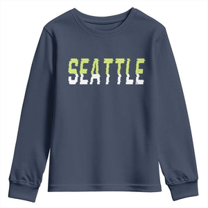 Seattle Retro Glitch Fan Gift Youth Sweatshirt Proud Northwest 12s Fan TS12 Navy Print Your Wear