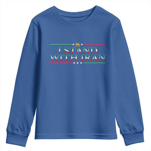 I Stand With Iran Youth Sweatshirt Freedom For Iran 2026 Resistance Movement TS12 Royal Blue Print Your Wear