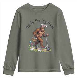 Funny Easter Bigfoot Youth Sweatshirt Off To The Egg Hunt TS12 Military Green Print Your Wear