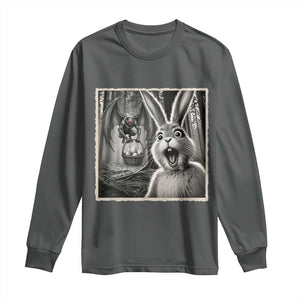Funny Easter Bunny Selfie Mothman Egg Hunt Long Sleeve Shirt TS12 Dark Heather Print Your Wear