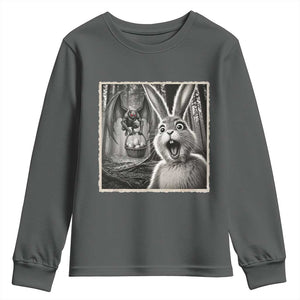Funny Easter Bunny Selfie Mothman Egg Hunt Youth Sweatshirt TS12 Dark Heather Print Your Wear
