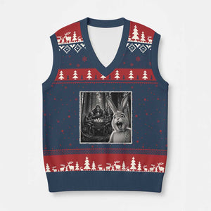Funny Easter Bunny Selfie V-Neck Knit Sweater Vest Bigfoot Jersey Devil Chupacabra Egg Hunt TS12 Navy Red Print Your Wear
