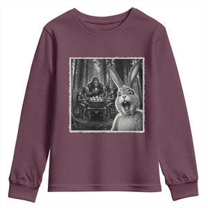 Funny Easter Bunny Selfie Youth Sweatshirt Bigfoot Jersey Devil Chupacabra Egg Hunt TS12 Maroon Print Your Wear