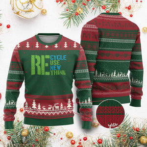 Recycle Reuse Renew Rethink Ugly Christmas Sweater Earth Day TS12 Red Green Print Your Wear