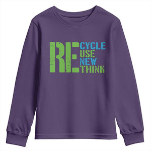 Recycle Reuse Renew Rethink Youth Sweatshirt Earth Day TS12 Purple Print Your Wear