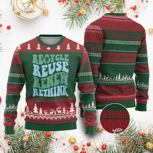 Recycle Reuse Renew Rethink Ugly Christmas Sweater Eco Friendly Earth Day TS12 Red Green Print Your Wear