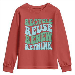 Recycle Reuse Renew Rethink Youth Sweatshirt Eco Friendly Earth Day TS12 Red Print Your Wear