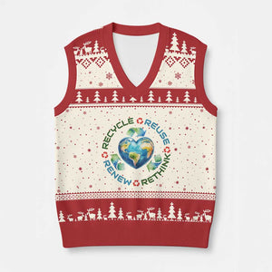 Recycle Reuse Renew Rethink V-Neck Knit Sweater Vest Zero Waste Life TS12 Beige Red Print Your Wear