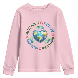 Recycle Reuse Renew Rethink Youth Sweatshirt Zero Waste Life TS12 Light Pink Print Your Wear