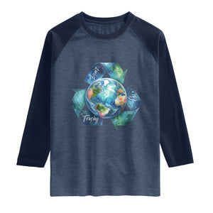 Earth Day Dont Be Trashy Raglan Shirt Environmental Awareness Gift TS12 Heather Denim Navy Print Your Wear