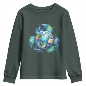 Earth Day Dont Be Trashy Youth Sweatshirt Environmental Awareness Gift TS12 Dark Forest Green Print Your Wear
