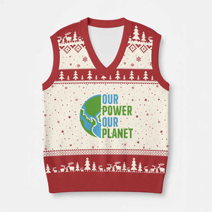 Our Power Our Planet V-Neck Knit Sweater Vest Earth Day Words Environmentalist Gift TS12 Beige Red Print Your Wear