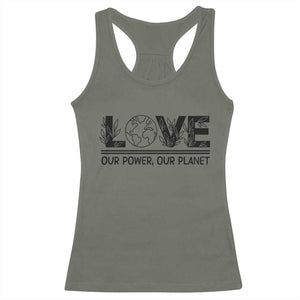 Earth Day 2026 Racerback Tank Top Our Power Our Planet TS12 Military Green Print Your Wear
