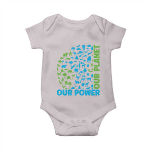 Earth Day Environmental Activism Baby Onesie Our Power Our Planet TS12 Ice Gray Print Your Wear