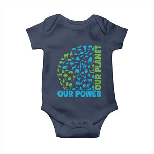 Earth Day Environmental Activism Baby Onesie Our Power Our Planet TS12 Navy Print Your Wear