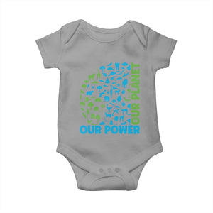 Earth Day Environmental Activism Baby Onesie Our Power Our Planet TS12 Sport Gray Print Your Wear