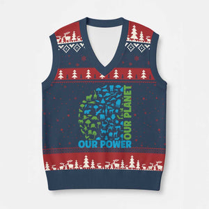 Earth Day Environmental Activism V-Neck Knit Sweater Vest Our Power Our Planet TS12 Navy Red Print Your Wear