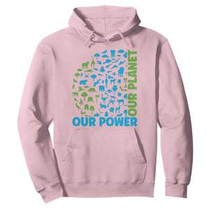 Earth Day Environmental Activism Hoodie Our Power Our Planet TS12 Light Pink Print Your Wear
