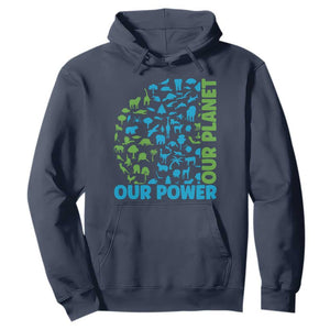 Earth Day Environmental Activism Hoodie Our Power Our Planet TS12 Navy Print Your Wear