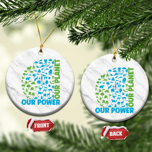 Earth Day Environmental Activism Ceramic Ornament Our Power Our Planet TS12 1pc White Marble Print Your Wear
