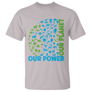 Earth Day Environmental Activism T Shirt Our Power Our Planet TS12 Ice Gray Print Your Wear