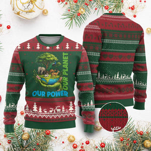 Our Power Our Planet Ugly Christmas Sweater Earth Day Nature Lover Gift TS12 Red Green Print Your Wear