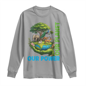 Our Power Our Planet Long Sleeve Shirt Earth Day Nature Lover Gift TS12 Sport Gray Print Your Wear