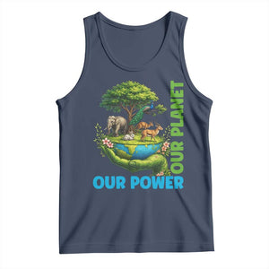 Our Power Our Planet Tank Top Earth Day Nature Lover Gift TS12 Navy Print Your Wear