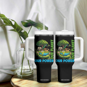 Our Power Our Planet Tumbler With Handle Earth Day Nature Lover Gift TS12 Print Your Wear