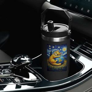 Earth Day Flip Straw Tumbler Starry Night Cat Hugging Earth TS12 Print Your Wear