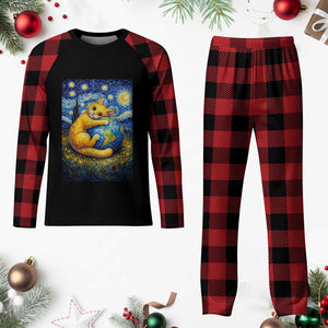 Earth Day Plaid Pajama Set Starry Night Cat Hugging Earth TS12 Buffalo Plaid Print Your Wear