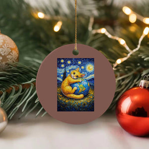 Earth Day Ceramic Ornament Starry Night Cat Hugging Earth TS12 1pc Mocha Print Your Wear