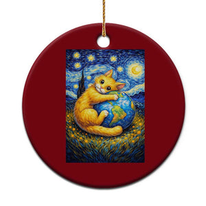 Earth Day Ceramic Ornament Starry Night Cat Hugging Earth TS12 1pc Red Print Your Wear
