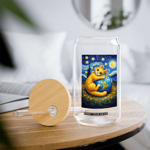 Earth Day Glass Can Starry Night Cat Hugging Earth TS12 Print Your Wear