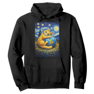 Earth Day Hoodie Starry Night Cat Hugging Earth TS12 Black Print Your Wear