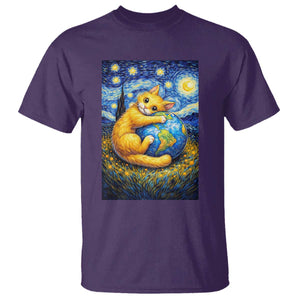 Earth Day T Shirt Starry Night Cat Hugging Earth TS12 Purple Print Your Wear