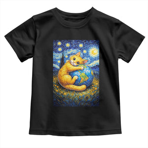 Earth Day Toddler T Shirt Starry Night Cat Hugging Earth TS12 Black Print Your Wear