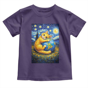 Earth Day Toddler T Shirt Starry Night Cat Hugging Earth TS12 Purple Print Your Wear