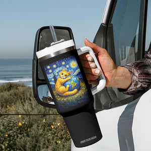 Earth Day Tumbler With Handle Starry Night Cat Hugging Earth TS12 Print Your Wear